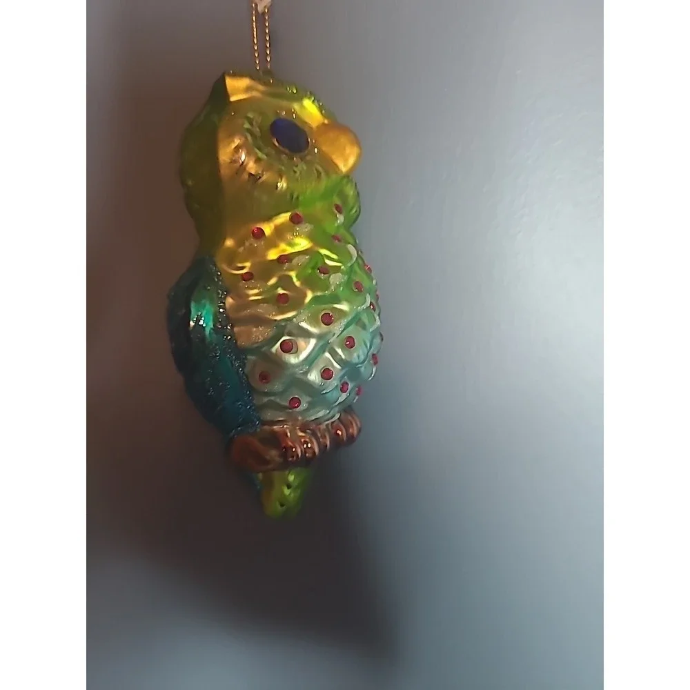 Lot 4 Blown Glass Bird Christmas‎ Ornaments Sparkly Glitter Parrot Owl Cardinal